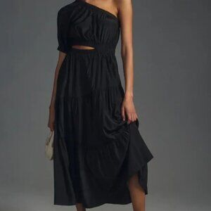 Moon River from Anthropologie Black Cutout One Shoulder Midi Dress